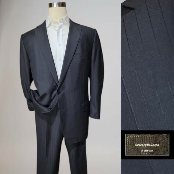 Ermenegildo Zegna Other - Ermenegildo Zegna Su Misura ROM 50L 44x31 Dark Blue Stripe Suspenders Soltex